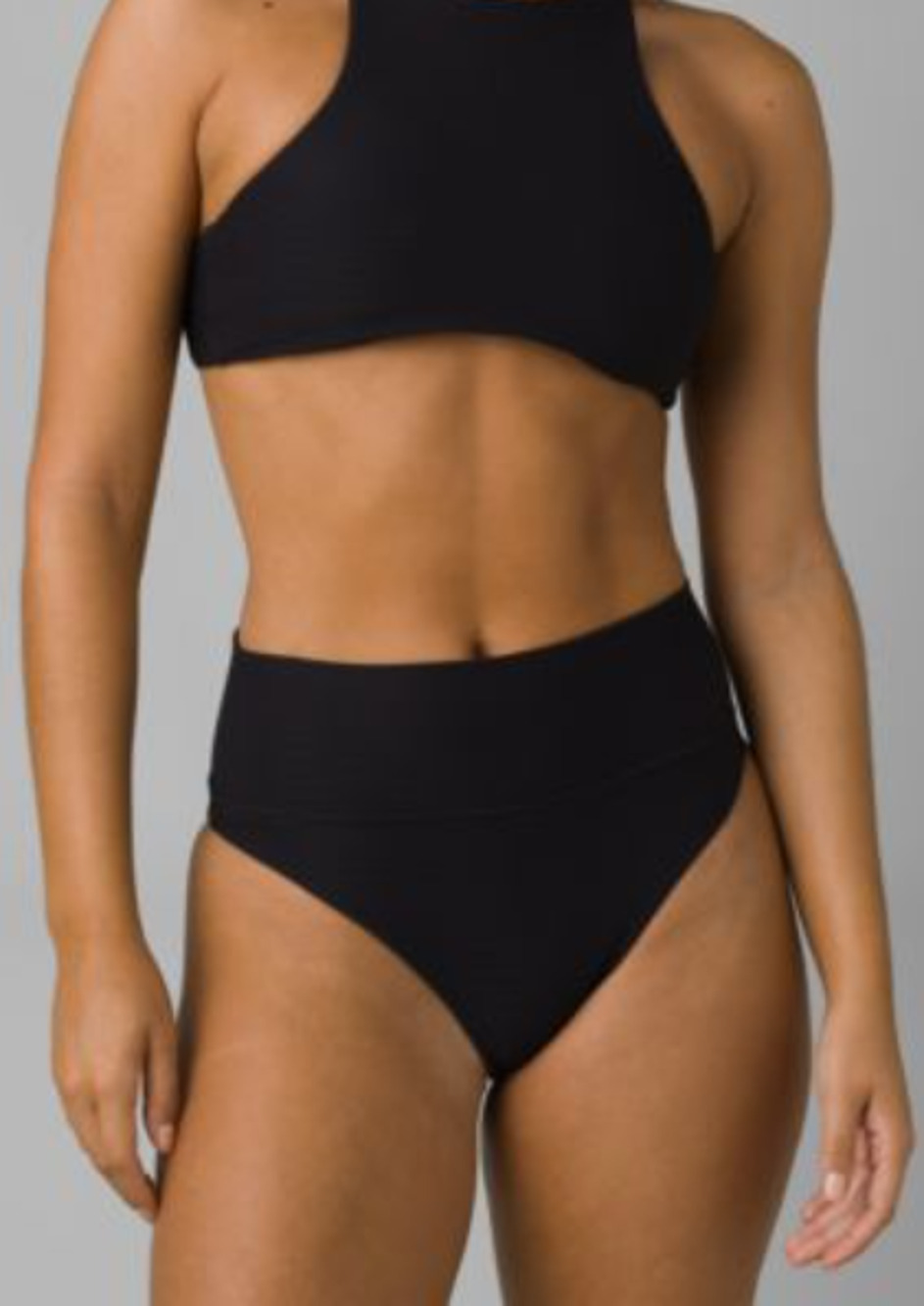 PRANA Women's Aurelia Bikini Bottom XL Black Ottoman High Waist Swim NWT